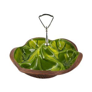 Sequoia Ware 608 USA California Pottery Marblized Green Handled 5 Section Tray